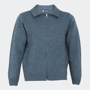 Chaqueta hombre punto con cremallera con cuello vuelto bolsillos jaspeado con relieve rombos pequeños