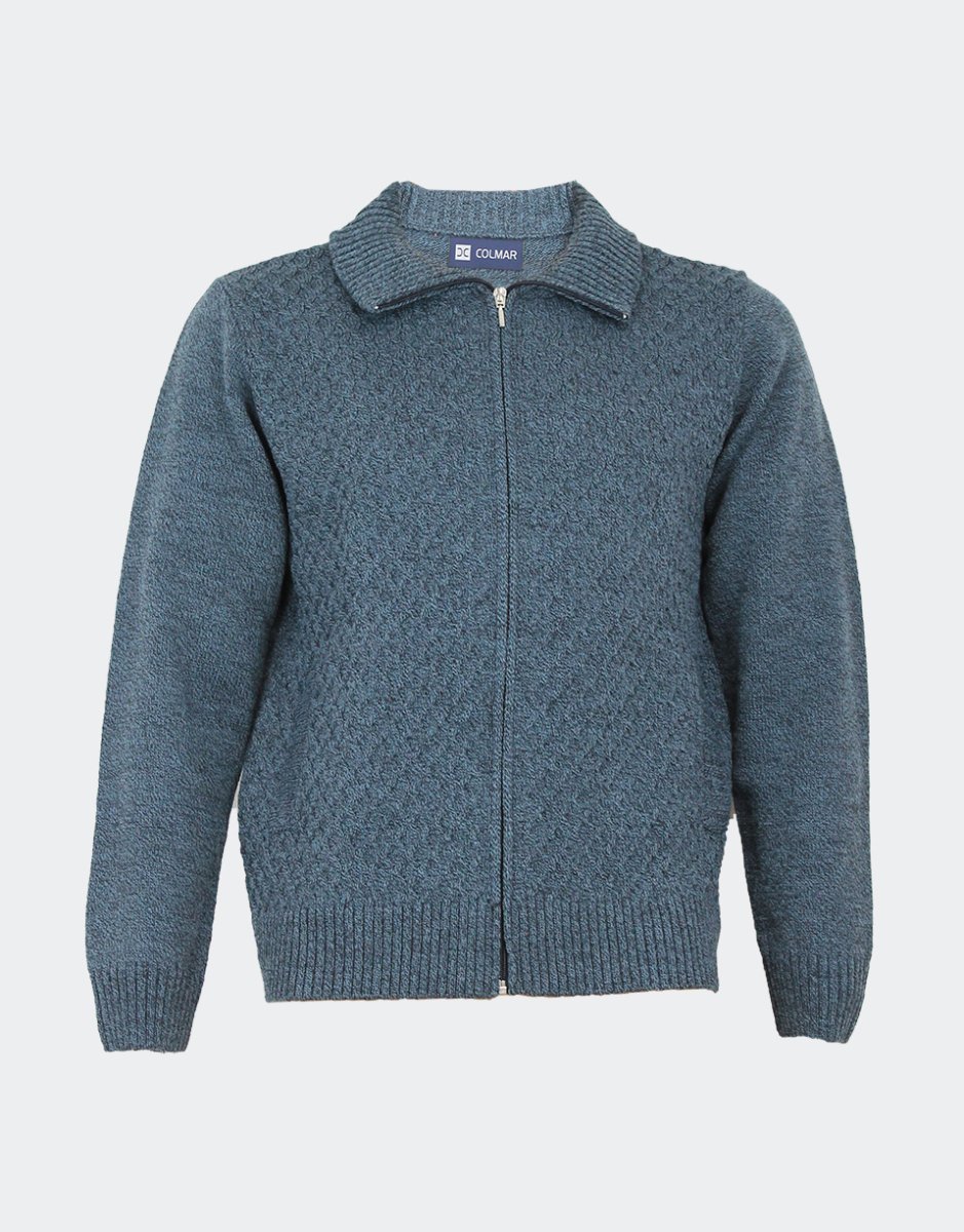 Chaqueta hombre punto con cremallera con cuello vuelto bolsillos jaspeado con relieve rombos pequeños - Imagen 2