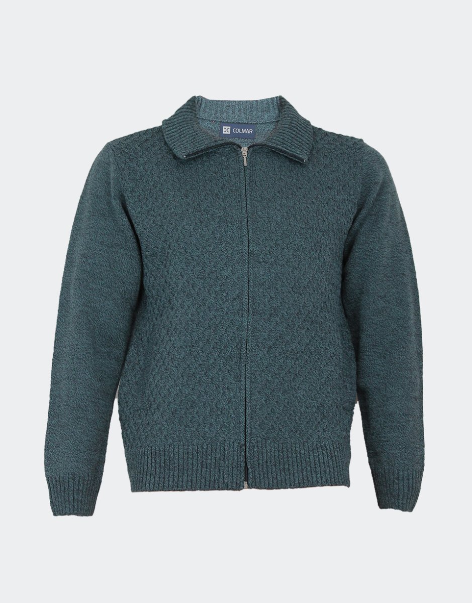 Chaqueta hombre punto con cremallera con cuello vuelto bolsillos jaspeado con relieve rombos pequeños - Imagen 3