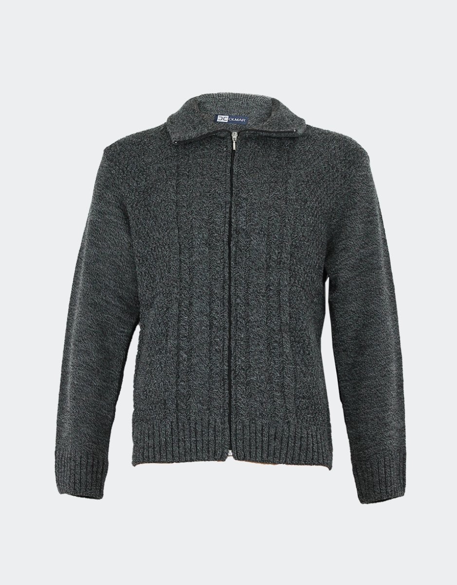 Chaqueta hombre de punto jaspeada con trenzas en el delantero con cuello, cremallera y bolsillos - Imagen 3