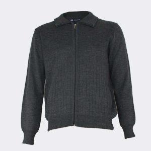 Chaqueta hombre punto con cremallera cuello vuelto y bolsillos, punto relieve a rayas elegantes