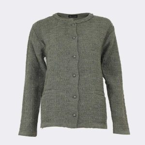Chaqueta mujer punto cuello redondo con botones y bolsillos, relieve cuadros