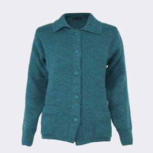 Chaqueta mujer punto con cuello y bolsillos