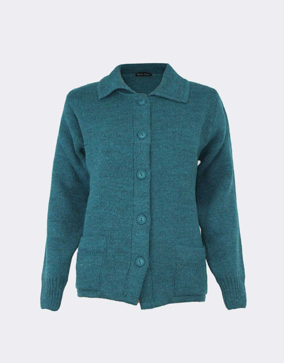 Chaqueta mujer punto con cuello y bolsillos