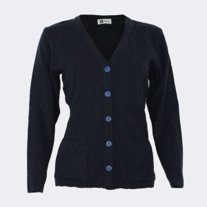 Chaqueta mujer punto escote pico con botones y bolsillos, relieve rombos