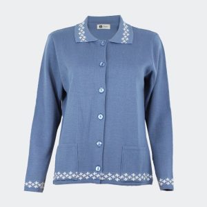 Chaqueta mujer punto cuello polo con bolsillos y detalle de estrellitas en cuello y bajos