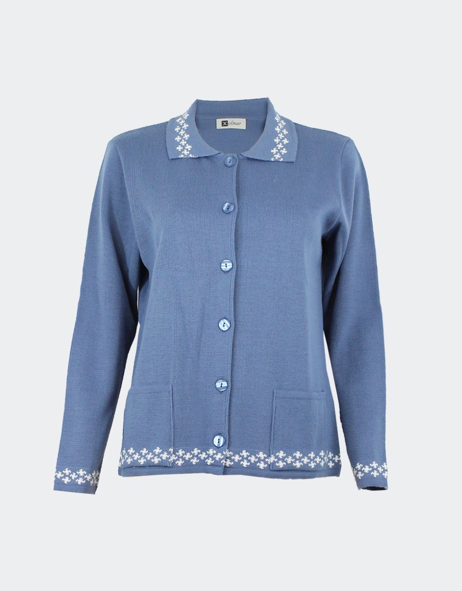 Chaqueta mujer punto cuello polo con bolsillos y detalle de estrellitas en cuello y bajos - Imagen 2