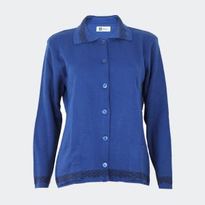 Chaqueta mujer punto  con cuello y bolsillos con pequeña cenefa decorativa