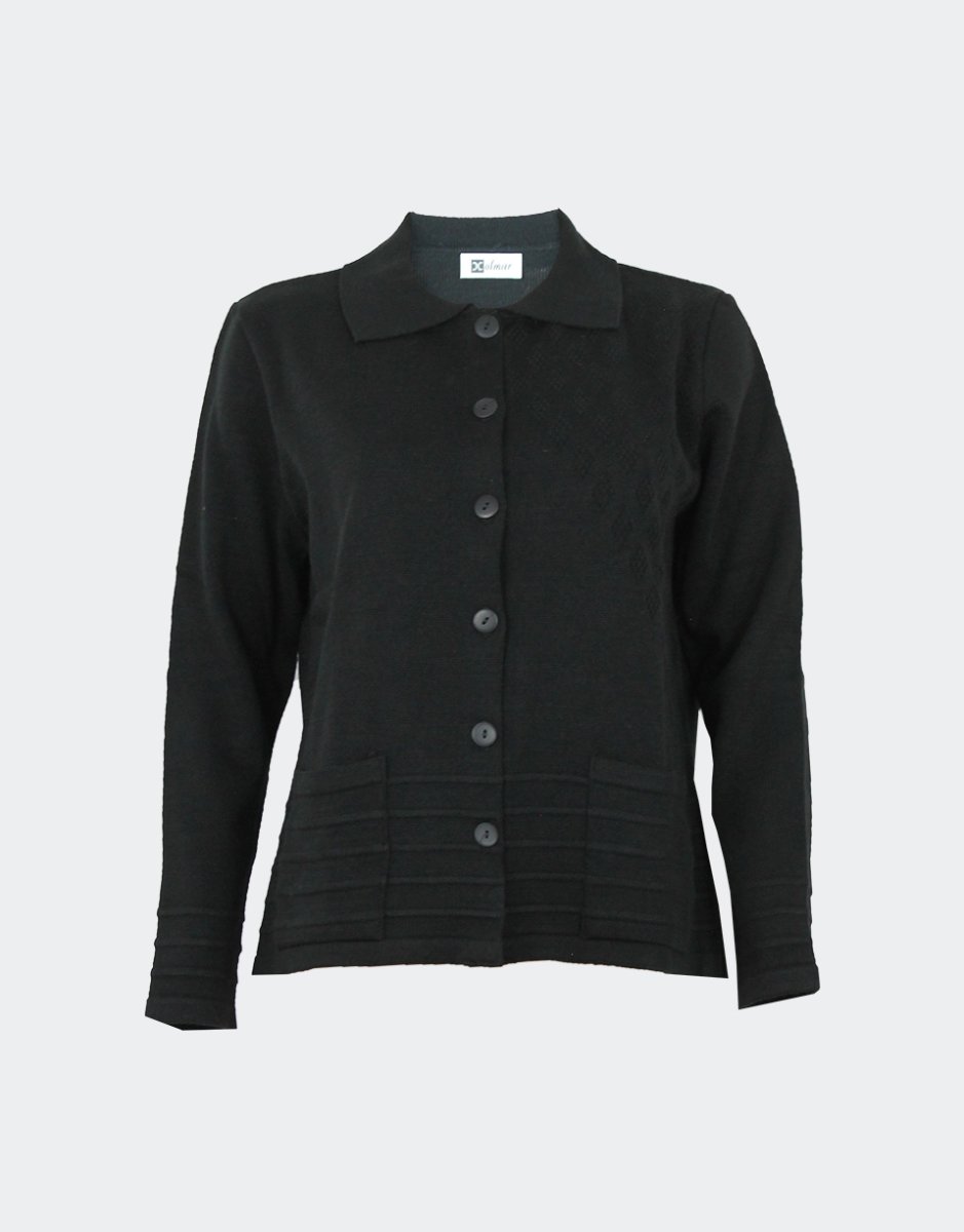 Chaqueta mujer punto con cuello y bolsillos, estampado relieve con detalle de rombitos y listas - Imagen 3