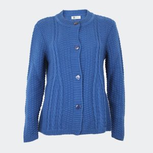 Chaqueta mujer punto grueso cuello redondo tricot en relieve con trencitas delante