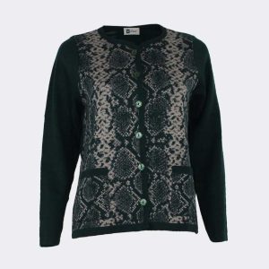 Chaqueta mujer punto LANA escote lagrima botones y bolsillos estampado ‘reptil’