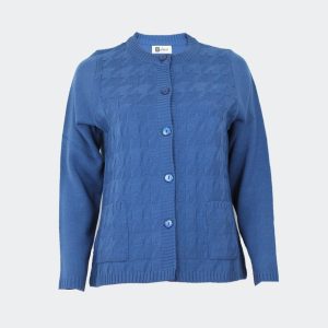 Chaqueta mujer punto con bolsillos relieve en ‘pata de gallo’