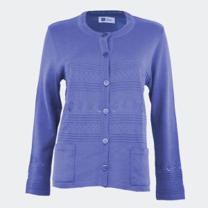 Chaqueta punto mujer cuello redondo con franjas en diferentes calados