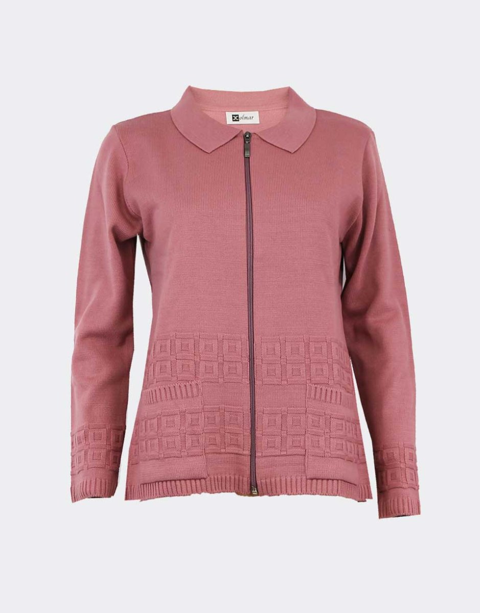 Chaqueta mujer punto con cuello, cremallera y bolsillos con detalle cuadro en relieves - Imagen 4