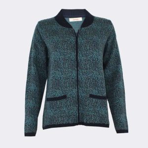 Chaqueta mujer punto cuello canalé, cremallera y bolsillos, estampado ‘puntillismo’