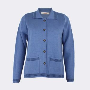 Chaqueta mujer punto cuello, botones y bolsillos, detalle en los borde de ‘pata de gallo’