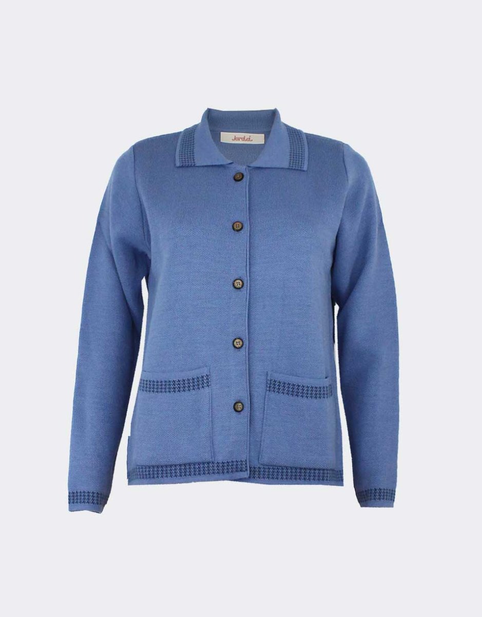 Chaqueta mujer punto cuello, botones y bolsillos, detalle en los borde de ‘pata de gallo’