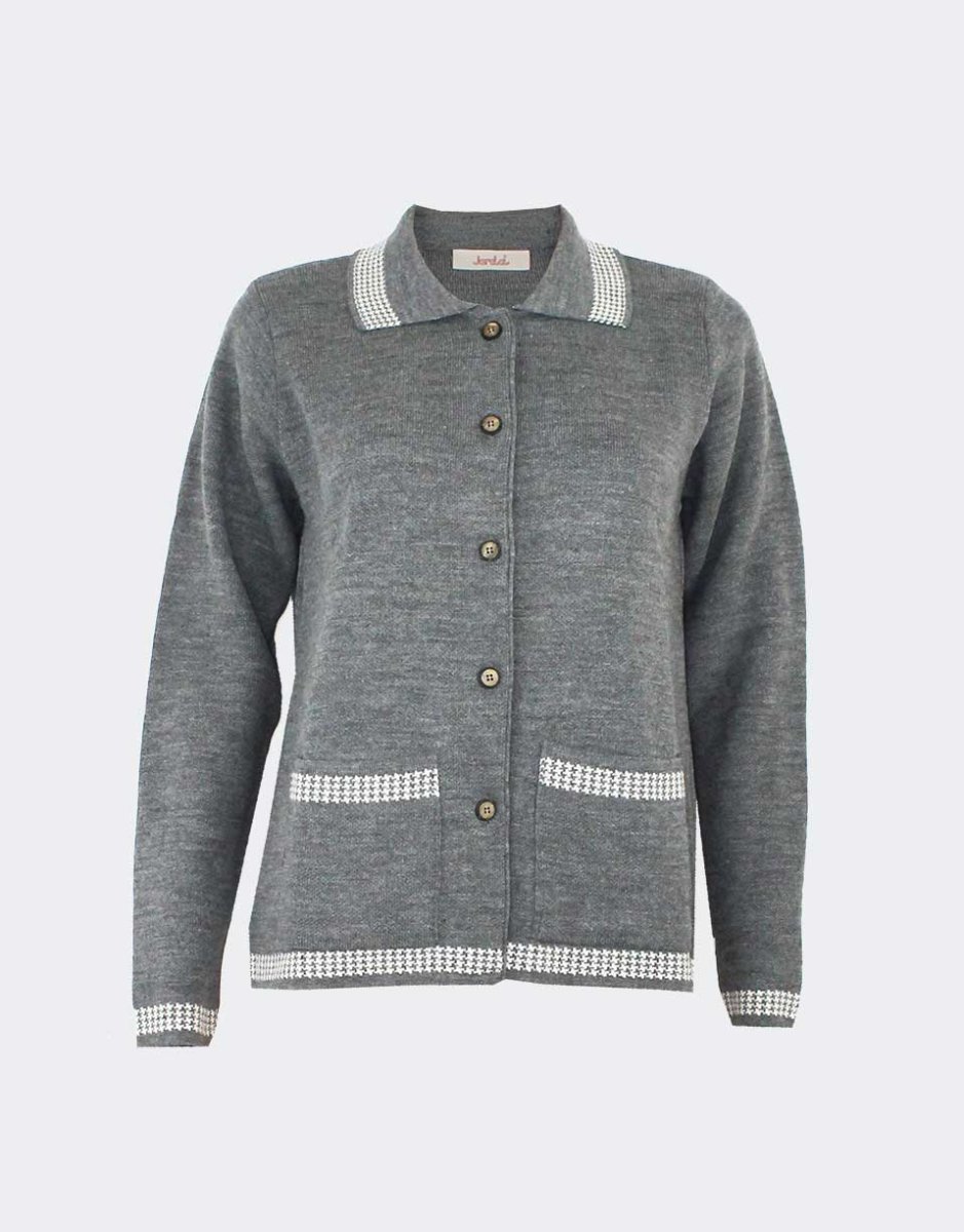 Chaqueta mujer punto cuello, botones y bolsillos, detalle en los borde de ‘pata de gallo’ - Imagen 4