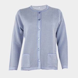 Chaqueta punto mujer VERANO cuello redondo con bolsillos bicolor