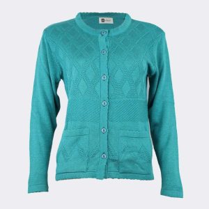 Chaqueta mujer punto cuello redondo rombos en relieve bolsillos VERANO