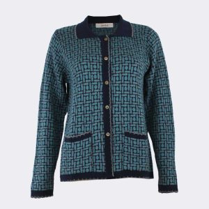 Chaqueta mujer punto con cuello, botones y bolsillos, estampado ‘punto-palito’