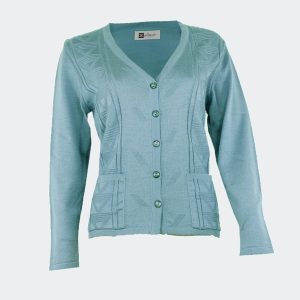 Chaqueta mujer punto perle verano cuello pico bolsillos botones relieve motivos geometricos