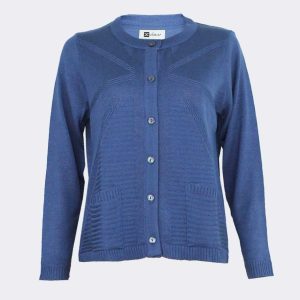 Chaqueta punto mujer VERANO escote redondo, bolsillos con relieves geométricos