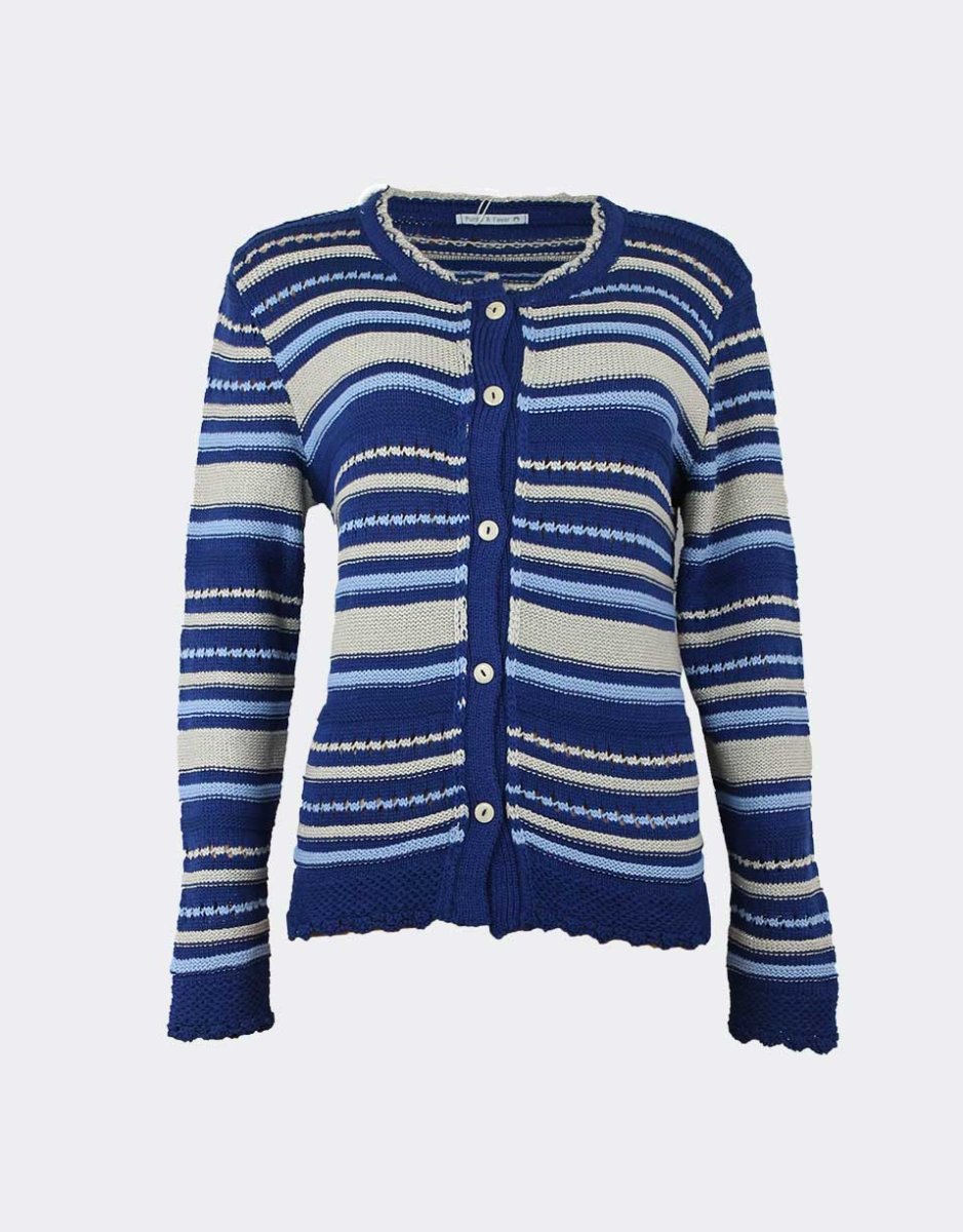 Chaqueta mujer punto VERANO cuello redondo de rayas - Imagen 2