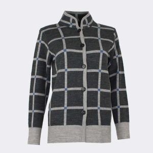 Chaqueta mujer cuello mao punto con botones y bolsillos a cuadros