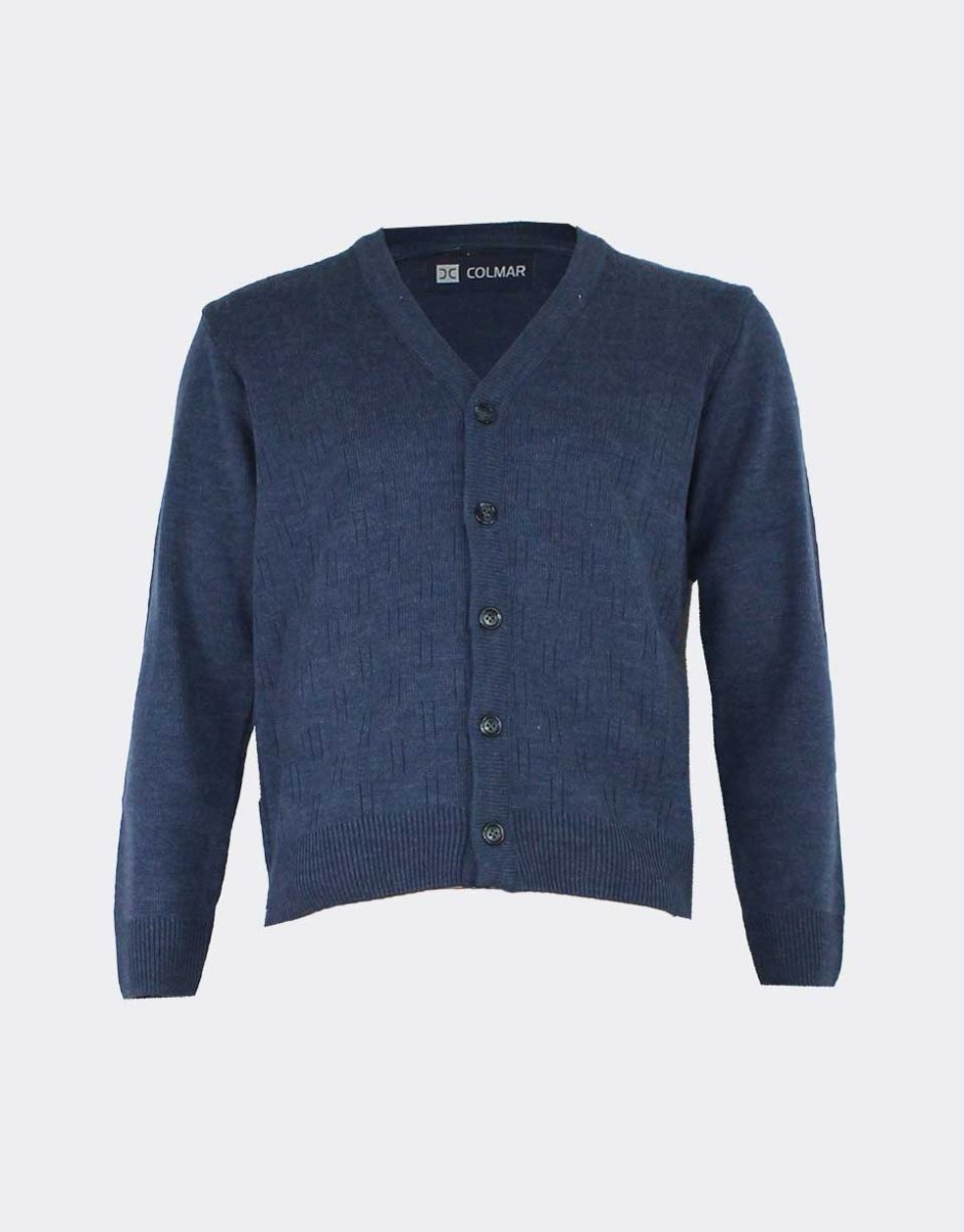 Chaqueta hombre punto cuello pico y bolsillos, relieve ‘palitos’