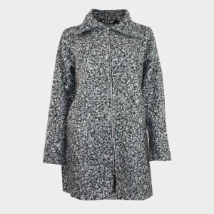 Chaquetón de mujer con cremallera y bolsillos en blanco/negro