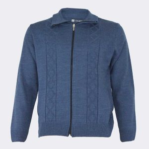 Chaqueta hombre punto con cremallera, cuello vuelto y bolsillos, relieve rombos horizontales