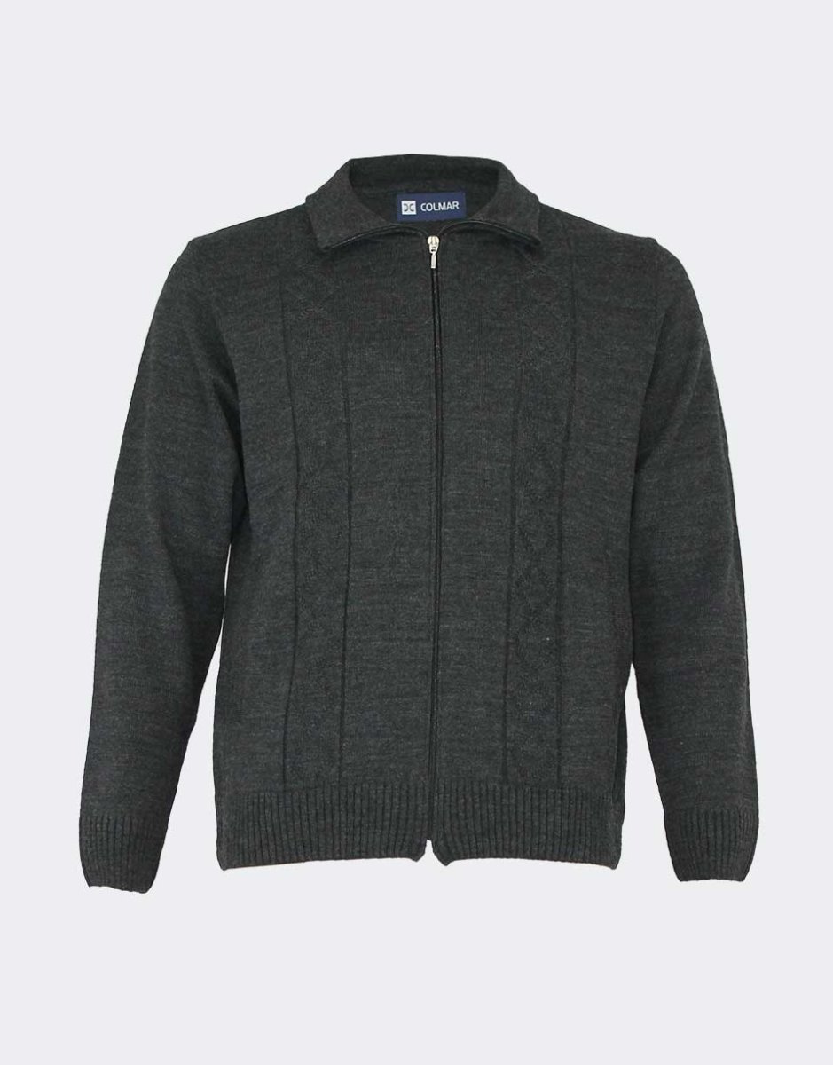 Chaqueta hombre punto con cremallera, cuello vuelto y bolsillos, relieve rombos horizontales - Imagen 4