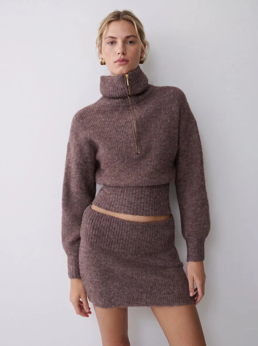 Half-Zip Knit Sweater & Skirt Set - Imagen 3