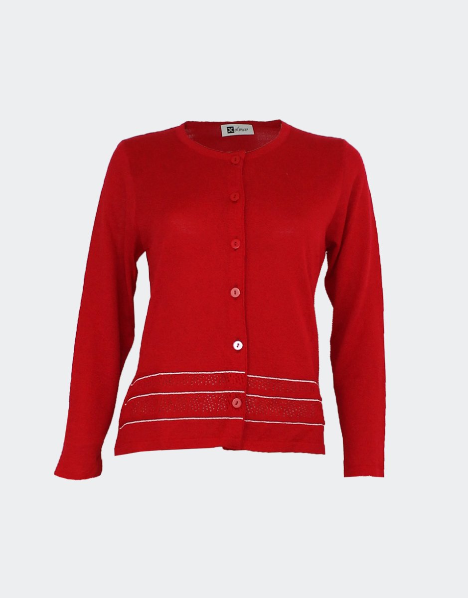 Chaqueta mujer punto fino cuello redondo con botones, detalle calado y rallita en el bajo. VERANO - Imagen 3