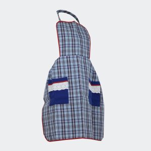 Delantal cuadros azul verde marino rojo con bolsillo con detalle