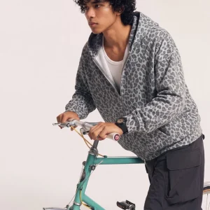 Leopard Print Waffle Hooded Zip Jacket