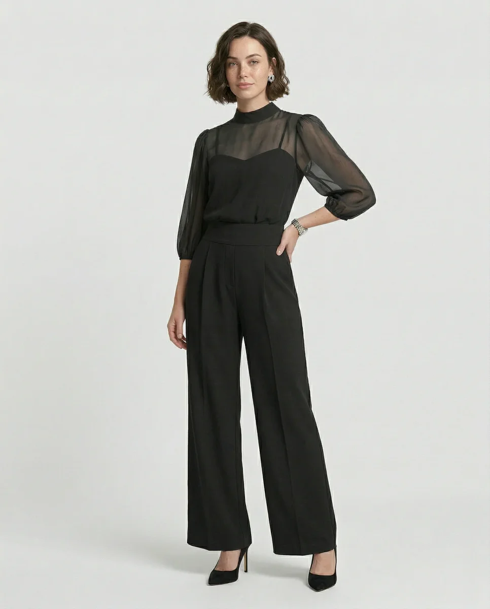 Conjunto Negro de Tres Piezas con Pantalón Ancho - Valentina - Imagen 2