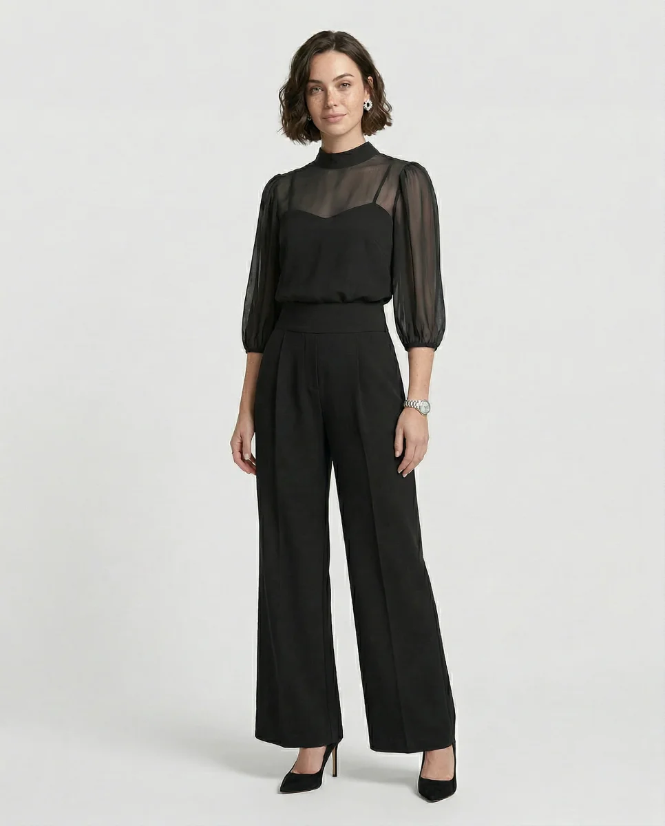 Conjunto Negro de Tres Piezas con Pantalón Ancho - Valentina - Imagen 5