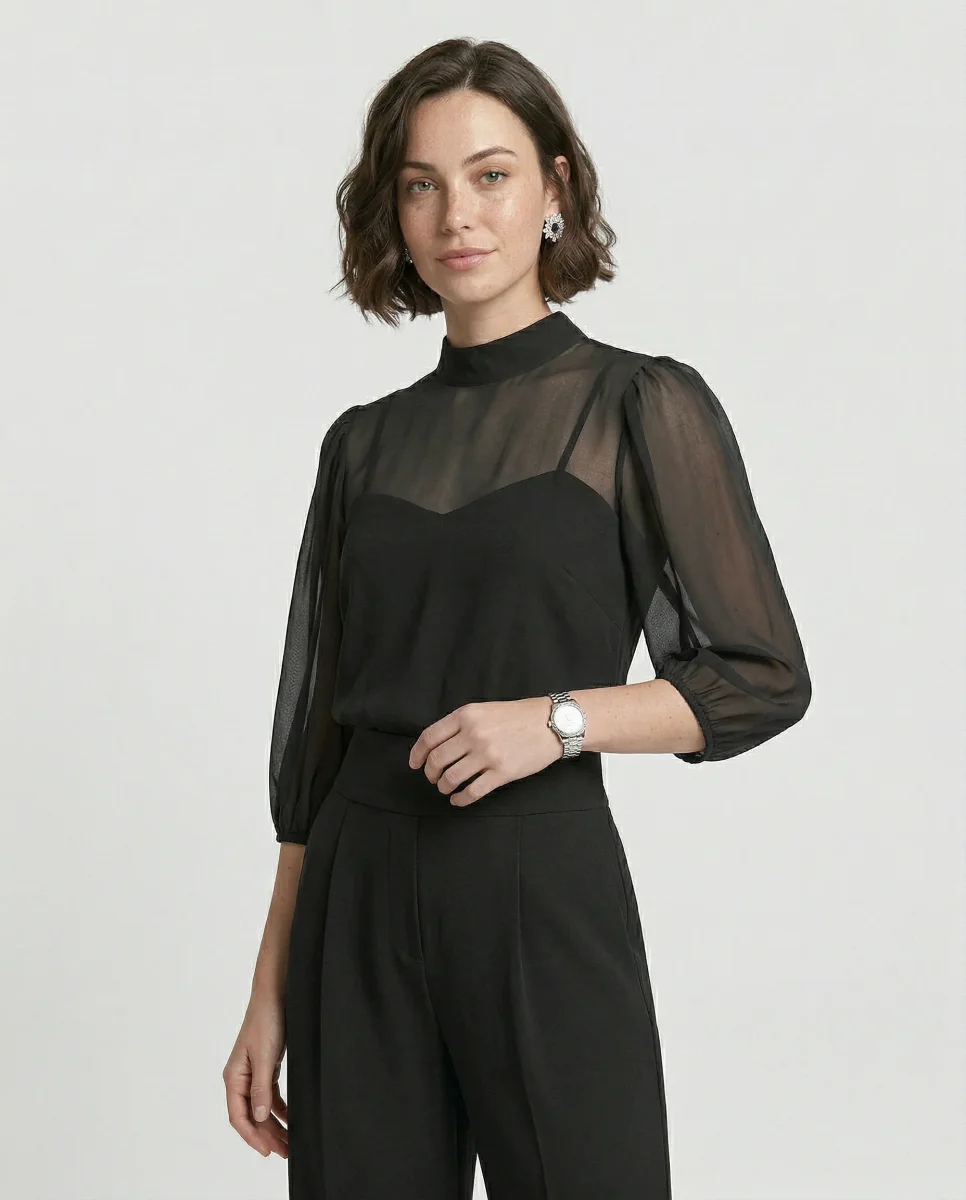 Conjunto Negro de Tres Piezas con Pantalón Ancho - Valentina - Imagen 6