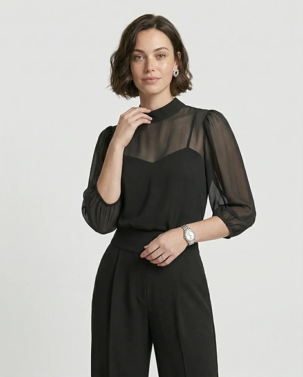 Conjunto Negro de Tres Piezas con Pantalón Ancho - Valentina - Imagen 4