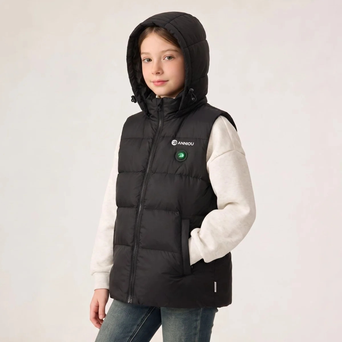 Girls Goose Down Heated Hooded Puffer Vest - Imagen 5