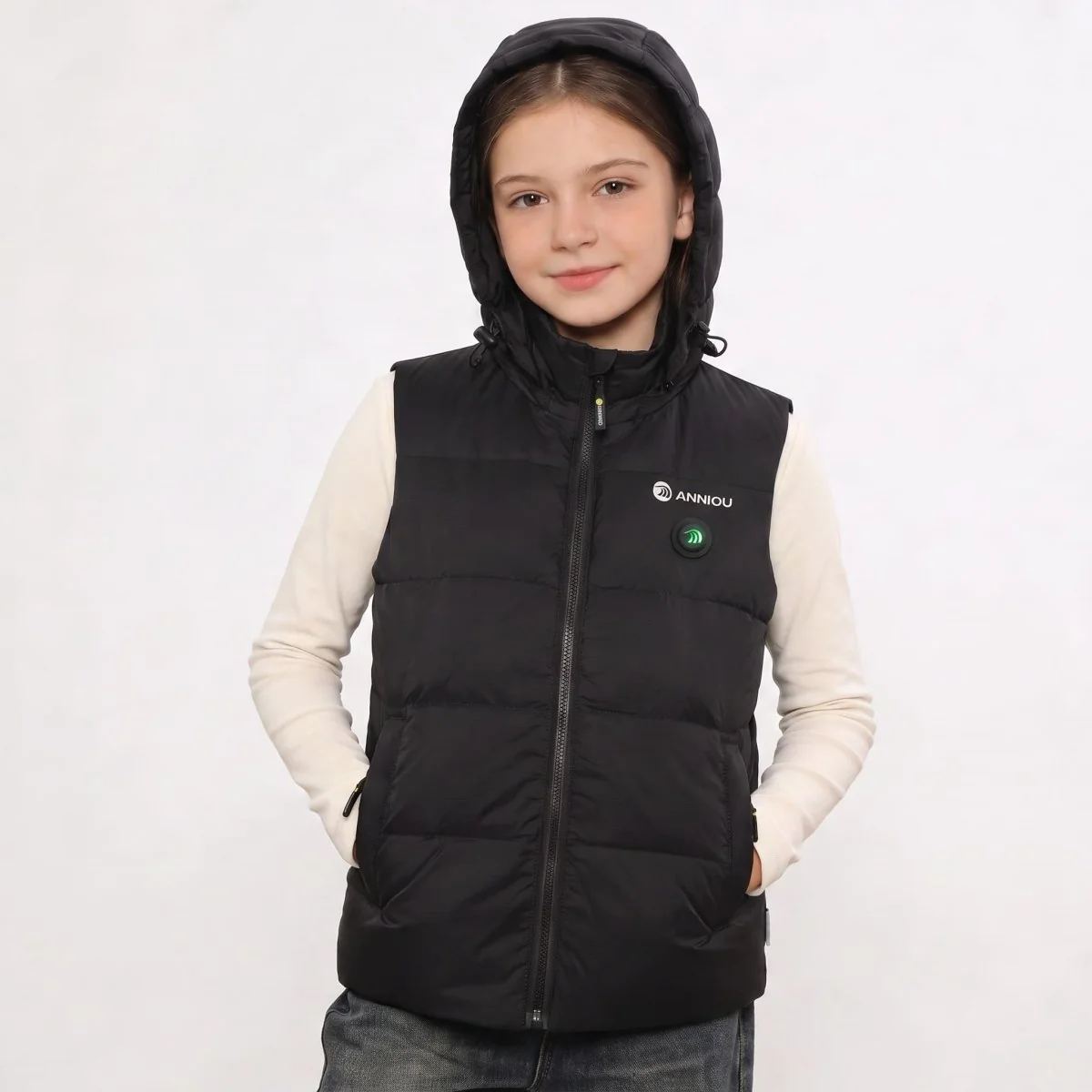 Girls Goose Down Heated Hooded Puffer Vest - Imagen 2