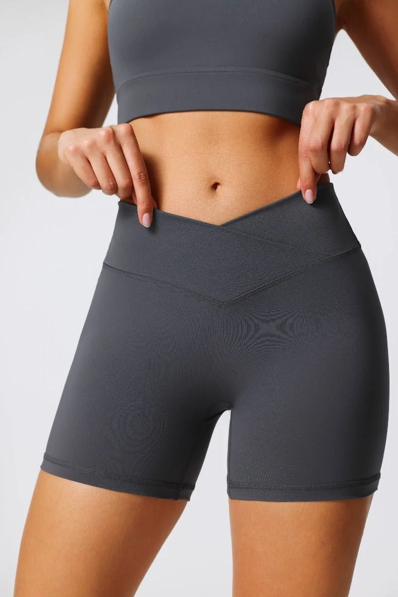 High Waist Crossover Yoga Shorts - Imagen 6