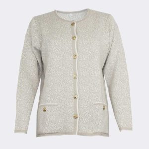 Chaqueta mujer punto INVIERNO cuello redondo, botones y bolsillos, estampado abstracto fino