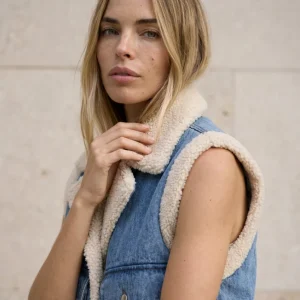 Chaleco de Denim con Interior de Efecto Lana - Denim Sherpa
