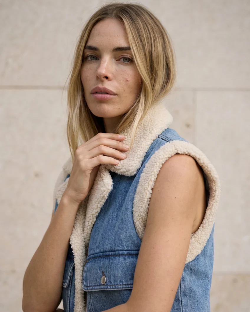 Chaleco de Denim con Interior de Efecto Lana - Denim Sherpa - Imagen 2