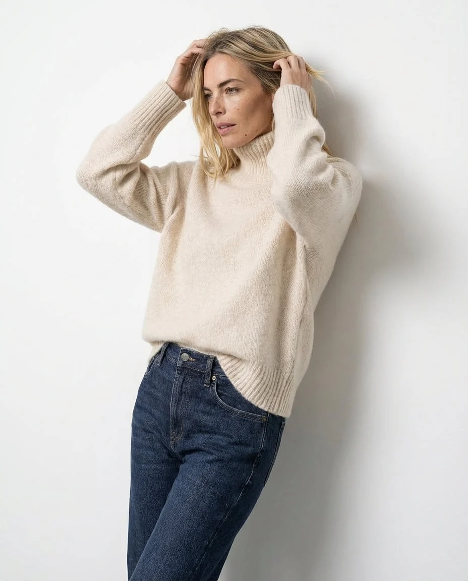 Jersey de cuello alto elegante Isabella - Beige - Imagen 4