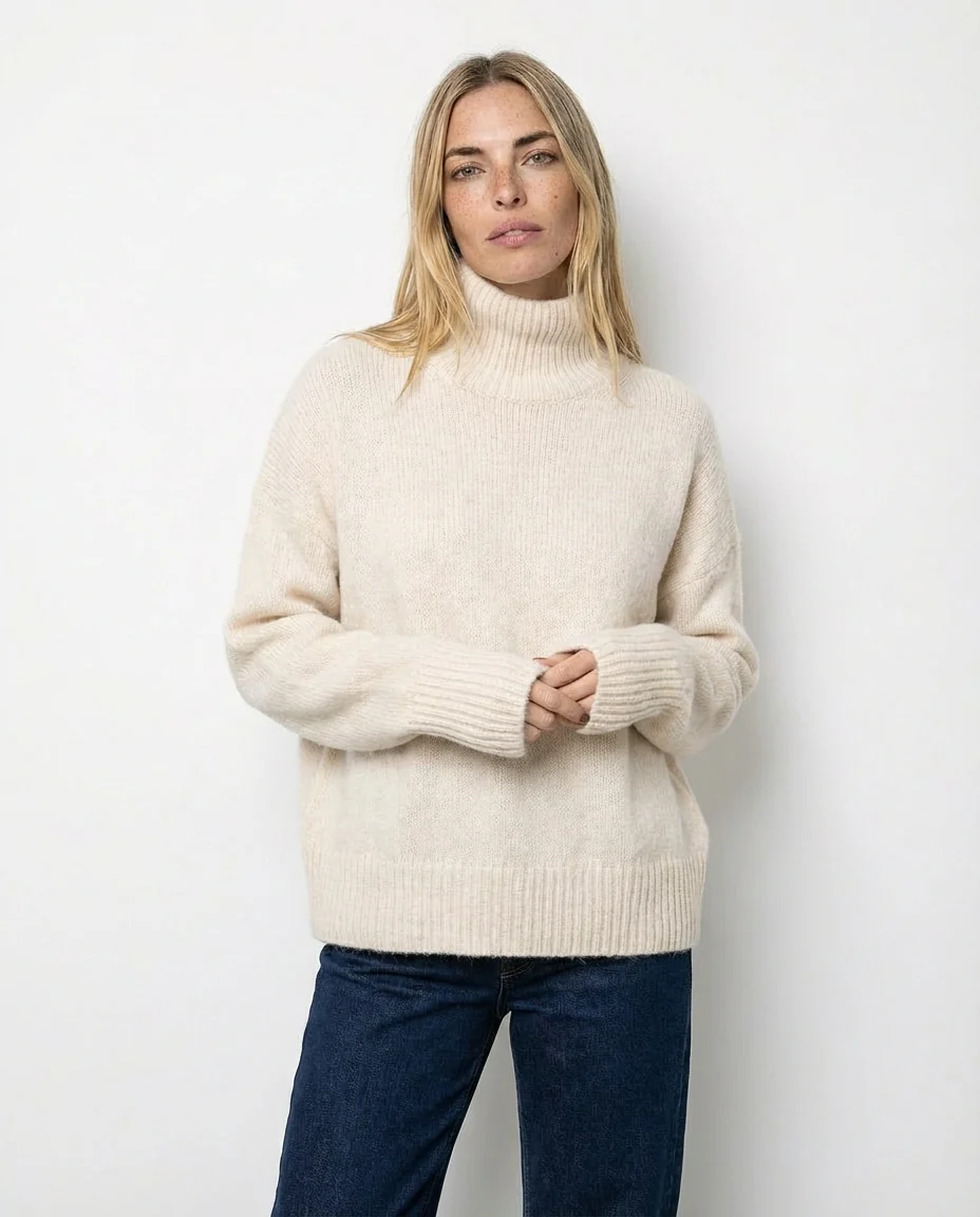 Jersey de cuello alto elegante Isabella - Beige - Imagen 5