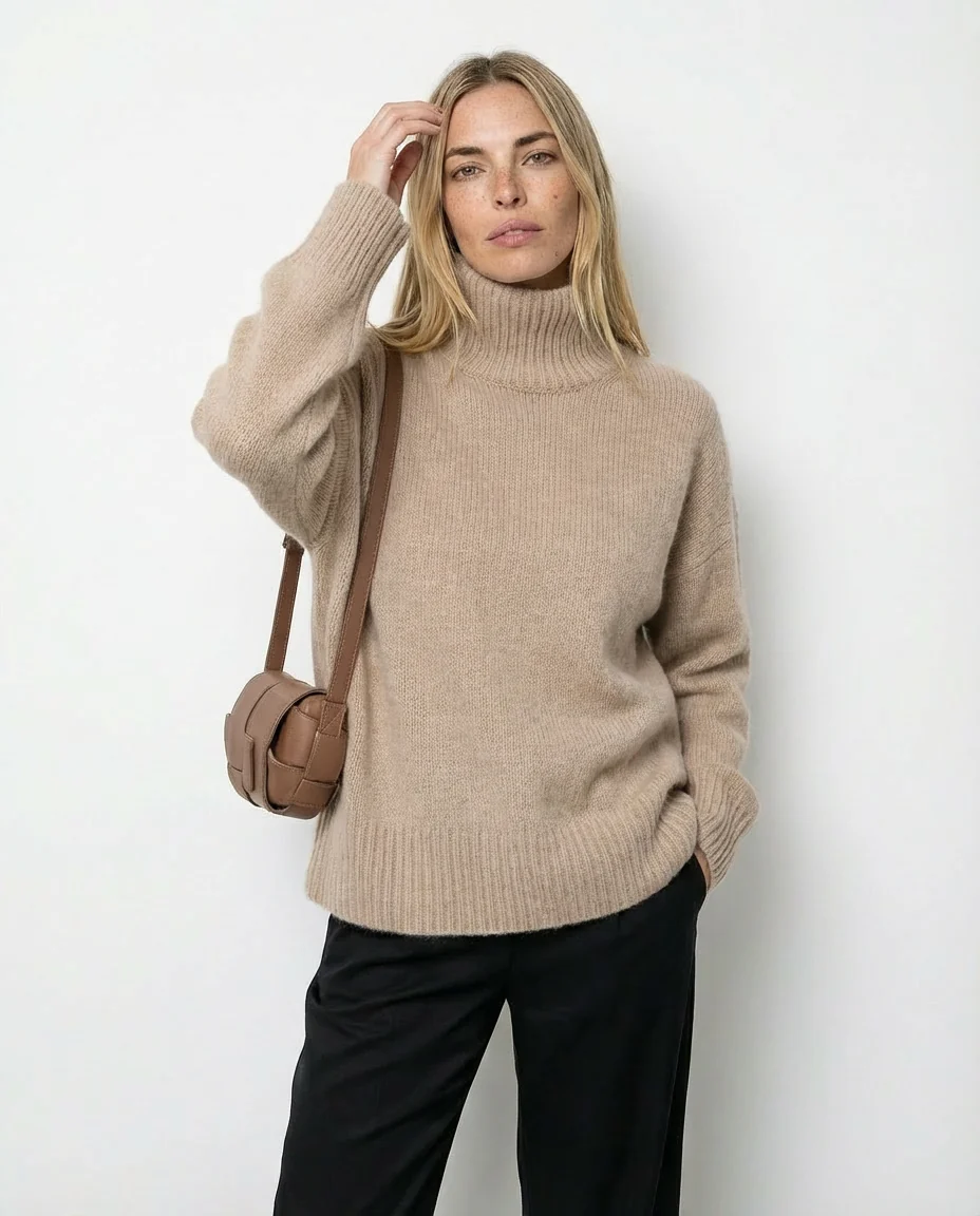 Jersey de cuello alto elegante Isabella - Beige - Imagen 3